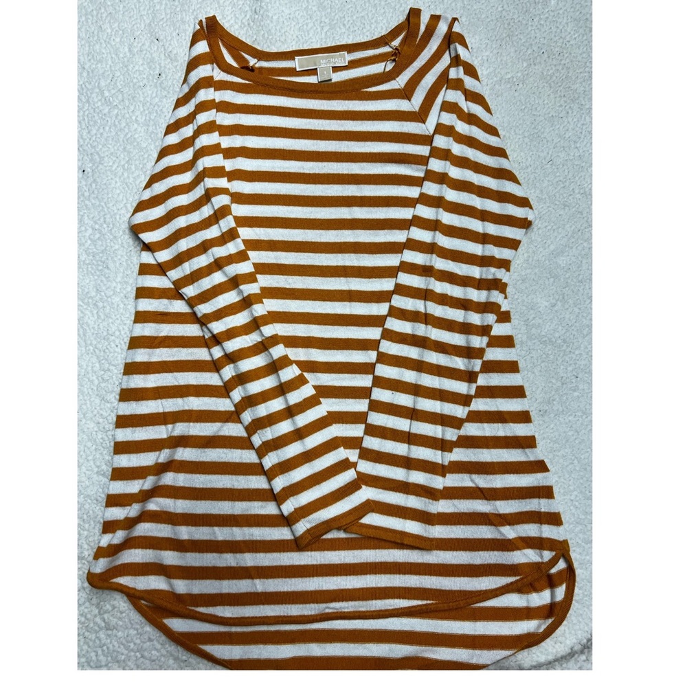 Yellow and white striped Michael Kors long sleeve sweater.